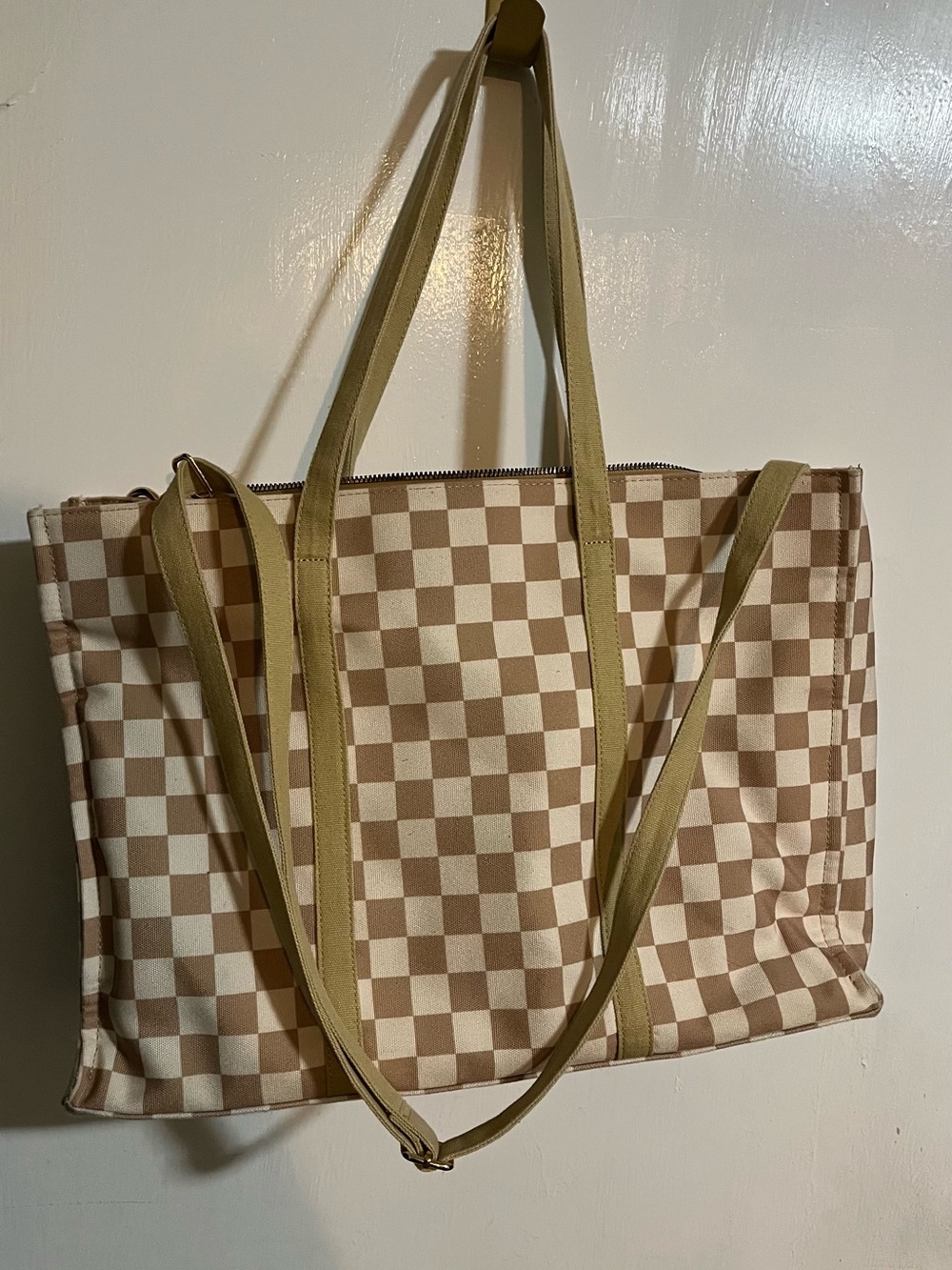 Neutral Checkered Tote Bag - Picture 2 of 15